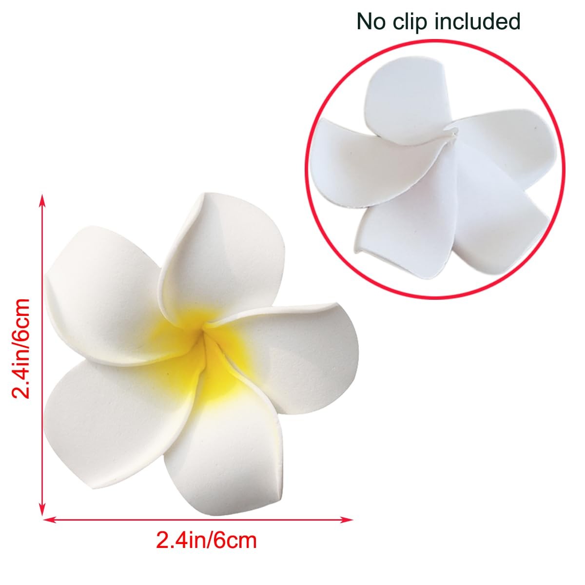 50Pcs 2.4Inch Artificial White Foam Plumeria Rubra Hawaii Frangipani Beach Fl…