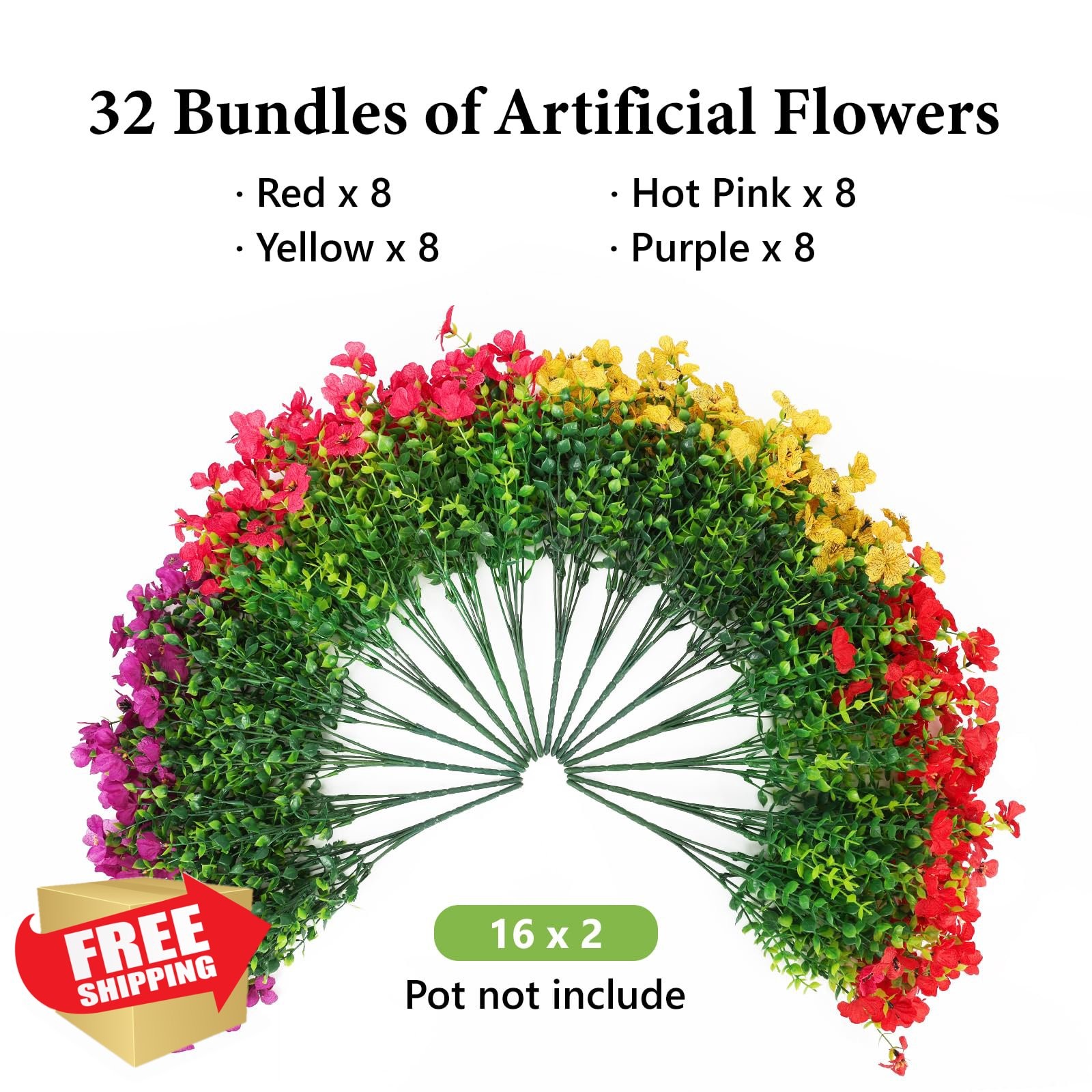 SAEUYVB 32 Pcs Artificial Flowers Red Hot Pink Yellow Purple