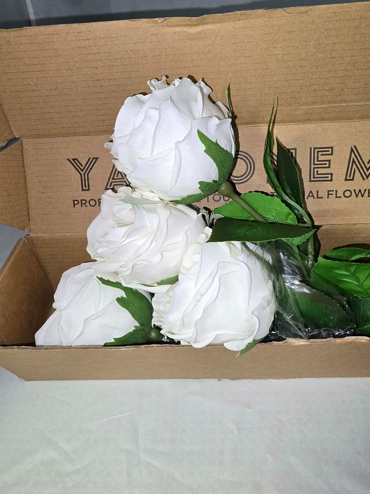 White Artificial Faux Flowers Roses 4 stems NEW