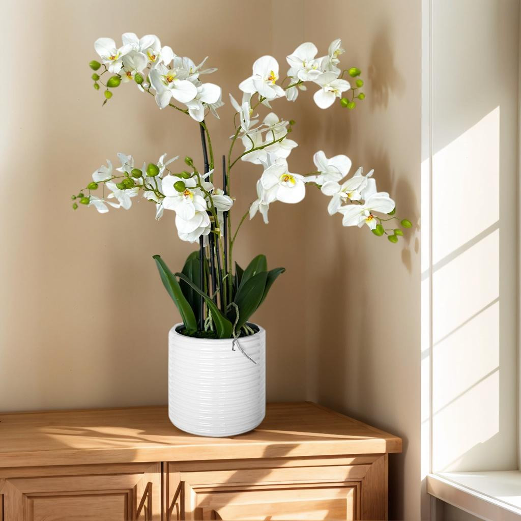 Artificial Orchid Flower Arrangement with Ceramic Pot Home Decor Tabletop Plante