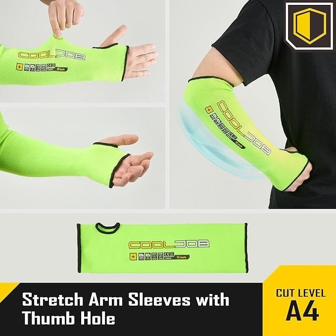 COOLJOB 3 Pairs 14in A4 Cut Resistant Sleeves UV Protection Thumb Hole Blk/yello