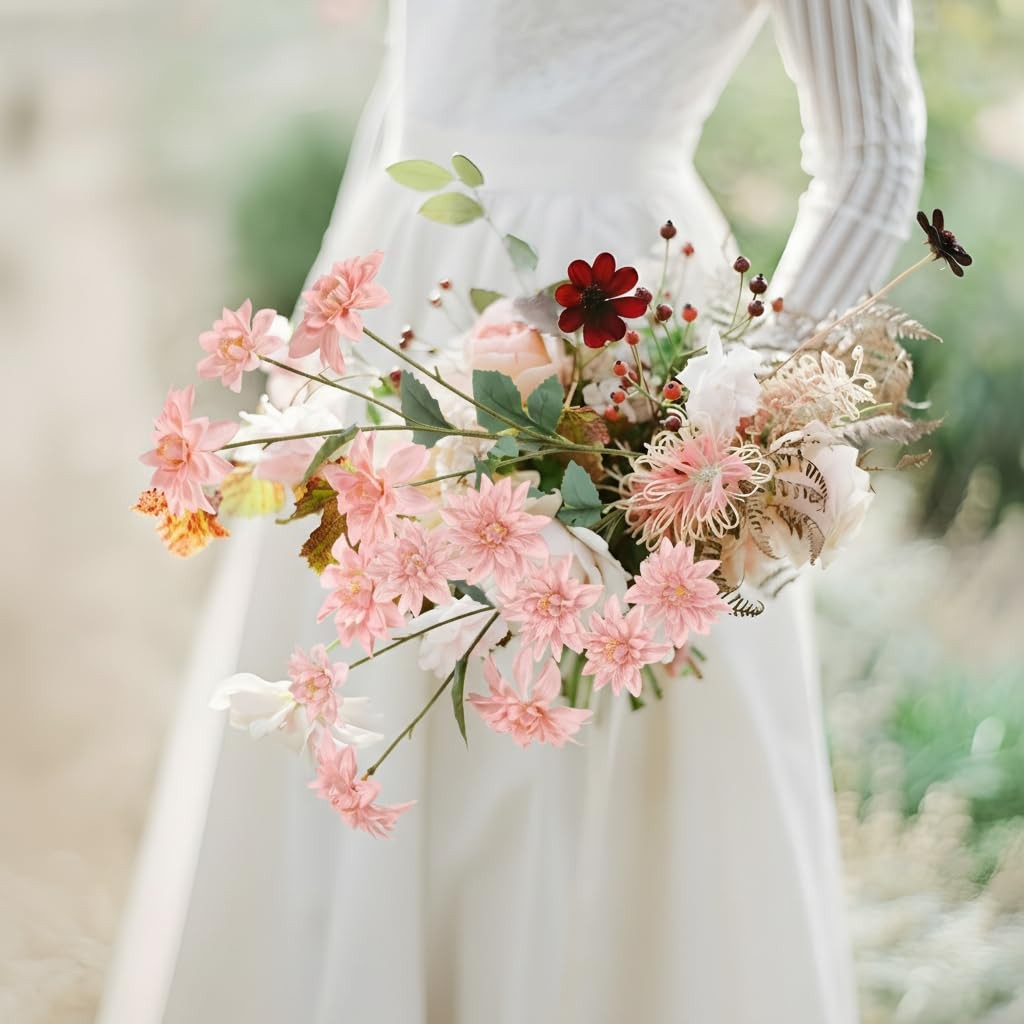 Blush Pink Dahlia Artificial Flowers 5 Pack Realistic Dahlia 27.5 Inches Flor…