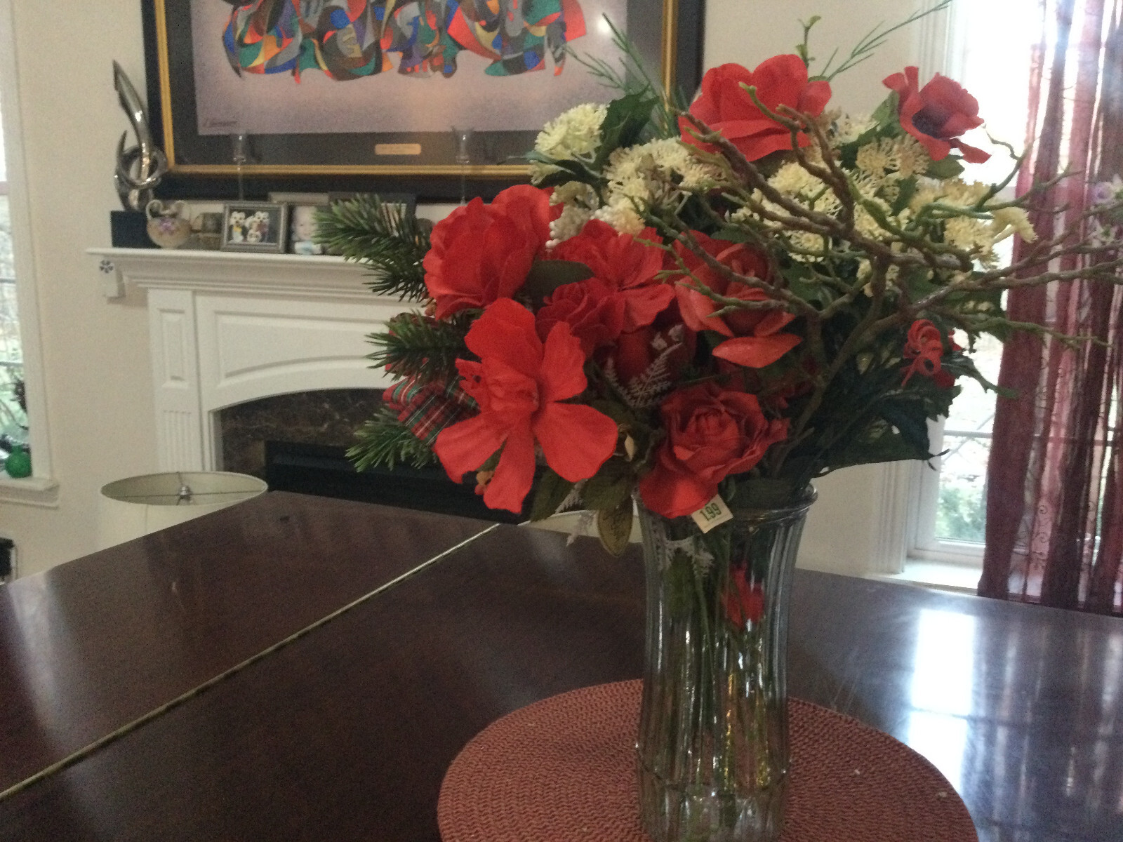 WINTER HOLIDAY FLOWER ARRANGEMENT VINTAGE FLOWERS SILK PLASTIC