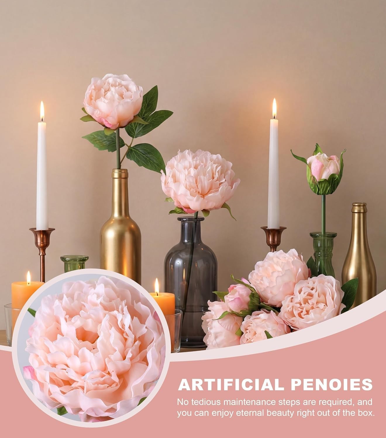 Customizable Silk Peony Arrangement – 11 Light Pink Branches for Any Occasion