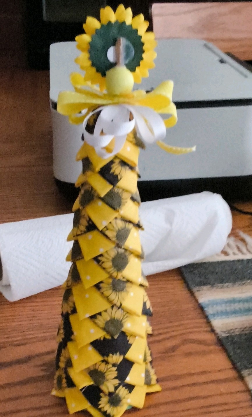 Sunflower Artificial Fabric Table Centerpiece w/ Yellow & White Ribbon