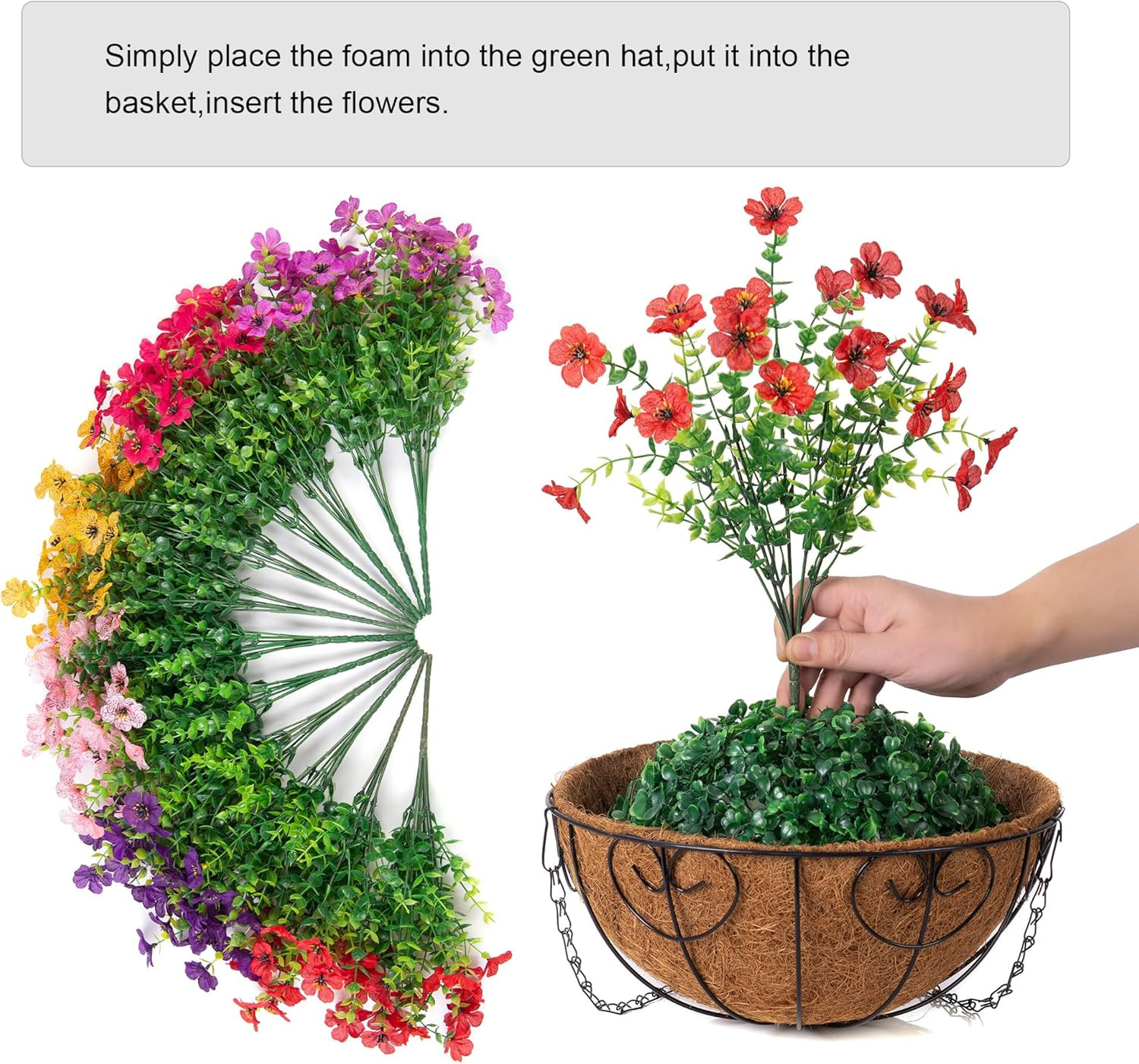Artificial Fake Hanging Plants Flowers with Basket Outdoor Decor Faux Silk Dasiy