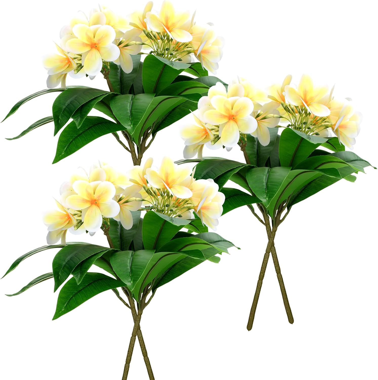 6 Pcs 17.3″ Yellow Artificial Plumeria Flowers for Home & Wedding Decor