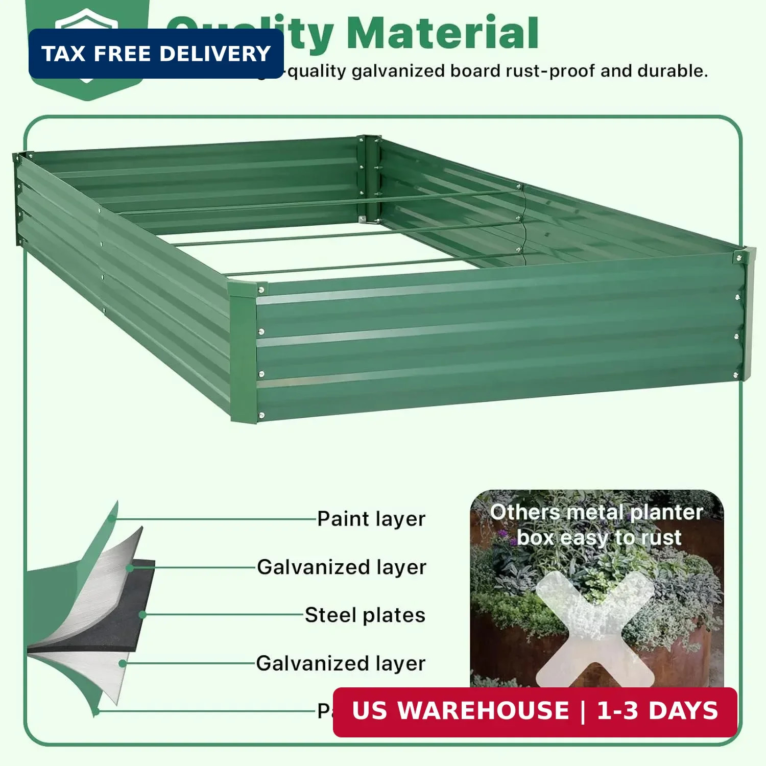 Galvanized Raised Garden Bed for Vegetables Flowers Herbs, Metal Raised Garden B