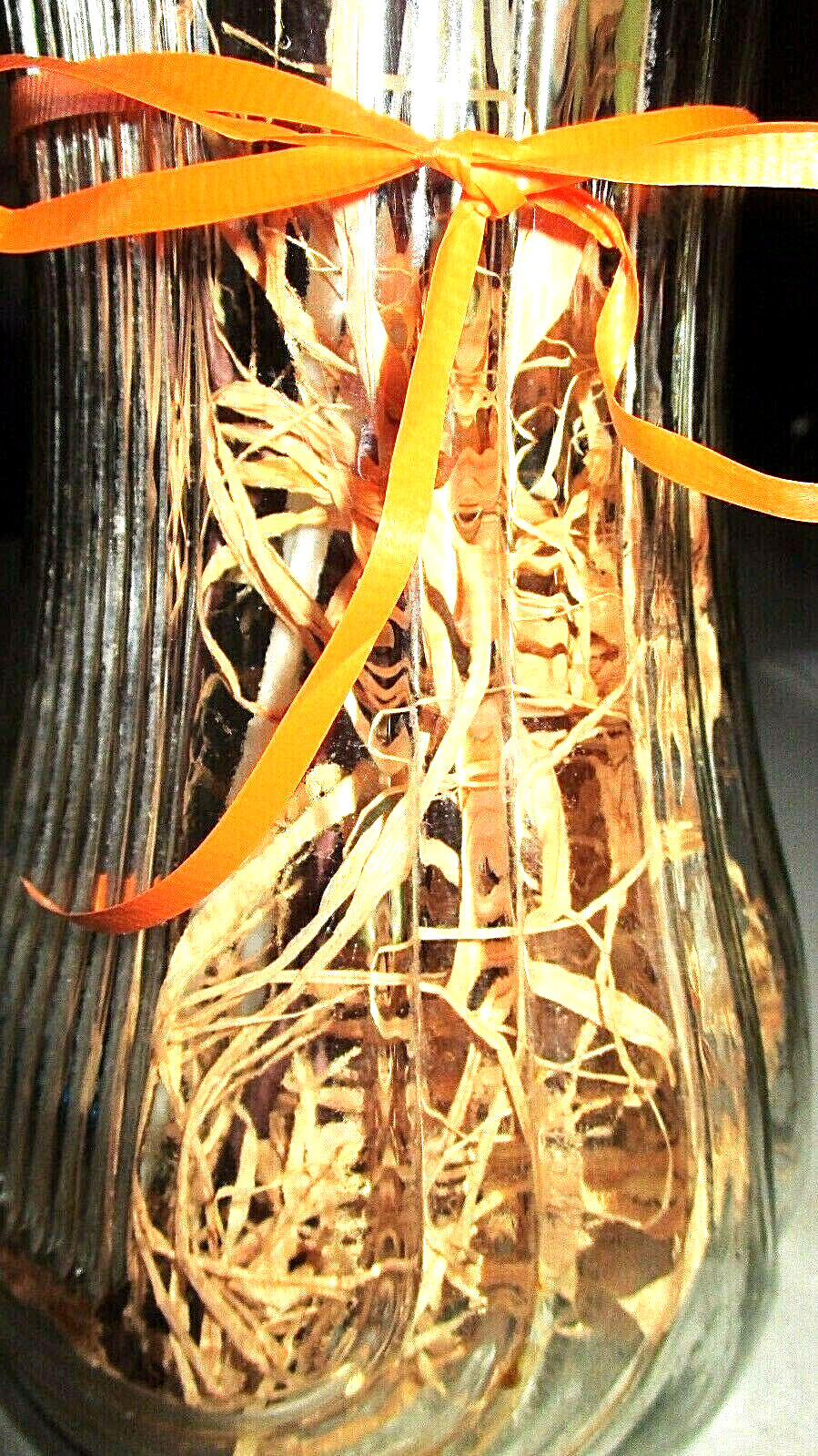 18″ FOOTBALL Autumn Faux PUSSY WILLOWS Orange Yellow FLORAL Hoosier Glass VASE