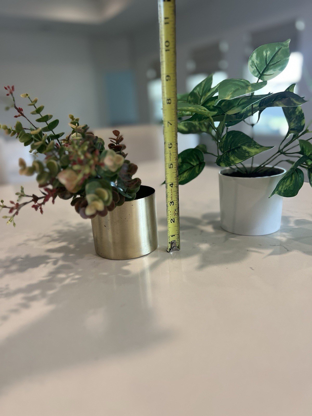 Set of 2 Artificial Potted Plants Faux Greenery White Gold Pots Small Home Decor