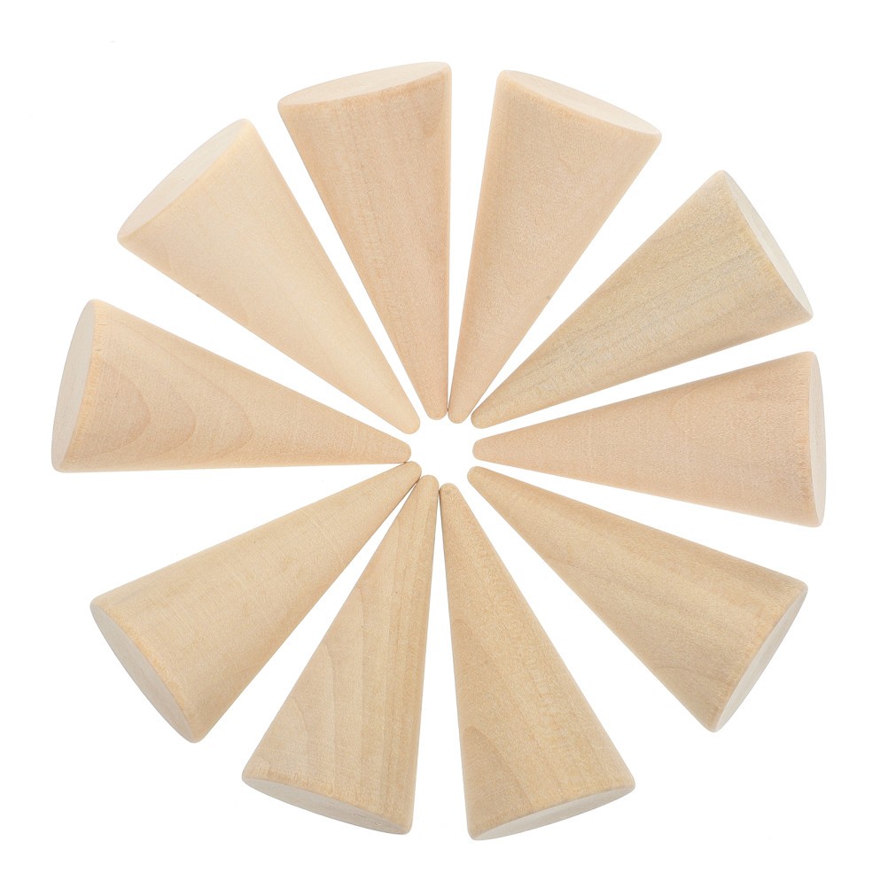 10pcs DIY Cone Unpainted Wooden Cone Shape Ornamnet Craft 2.5x5cm