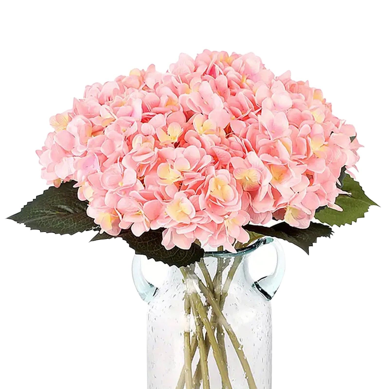 6 Pcs Artificial Silk Hydrangea Flowers Bouquet Arrangement White/pink/green