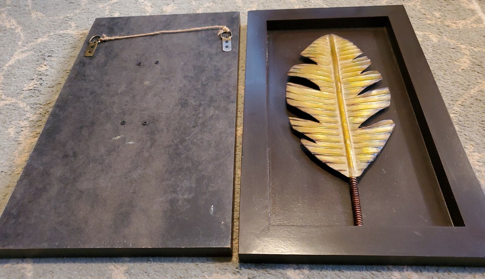 Natural Leaf Gold Framed Fall home decor on brown rectangular frames set of two♡