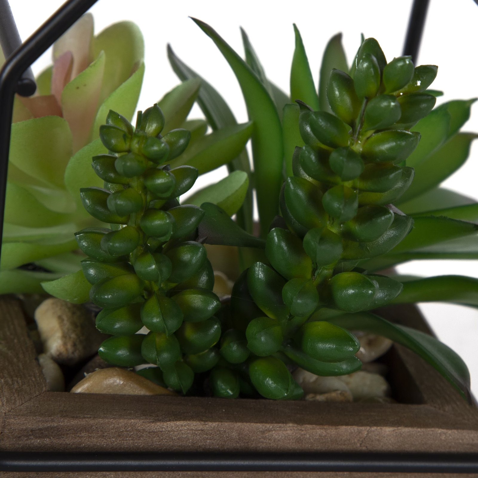 5.5″ Artificial Mixed Succulents in Black Metal House Terrarium