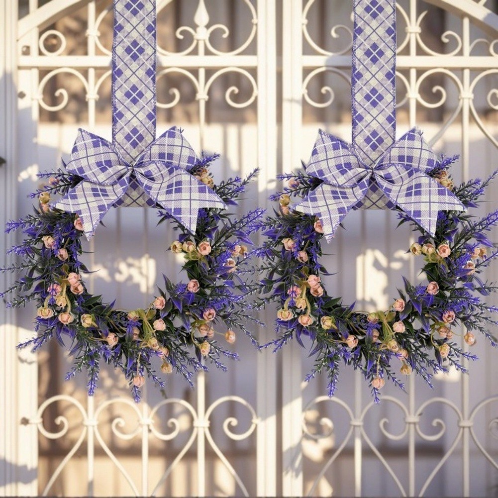 23cm Lavender Floral Wreath Made of Plastic Wire for Wall Door Decoration