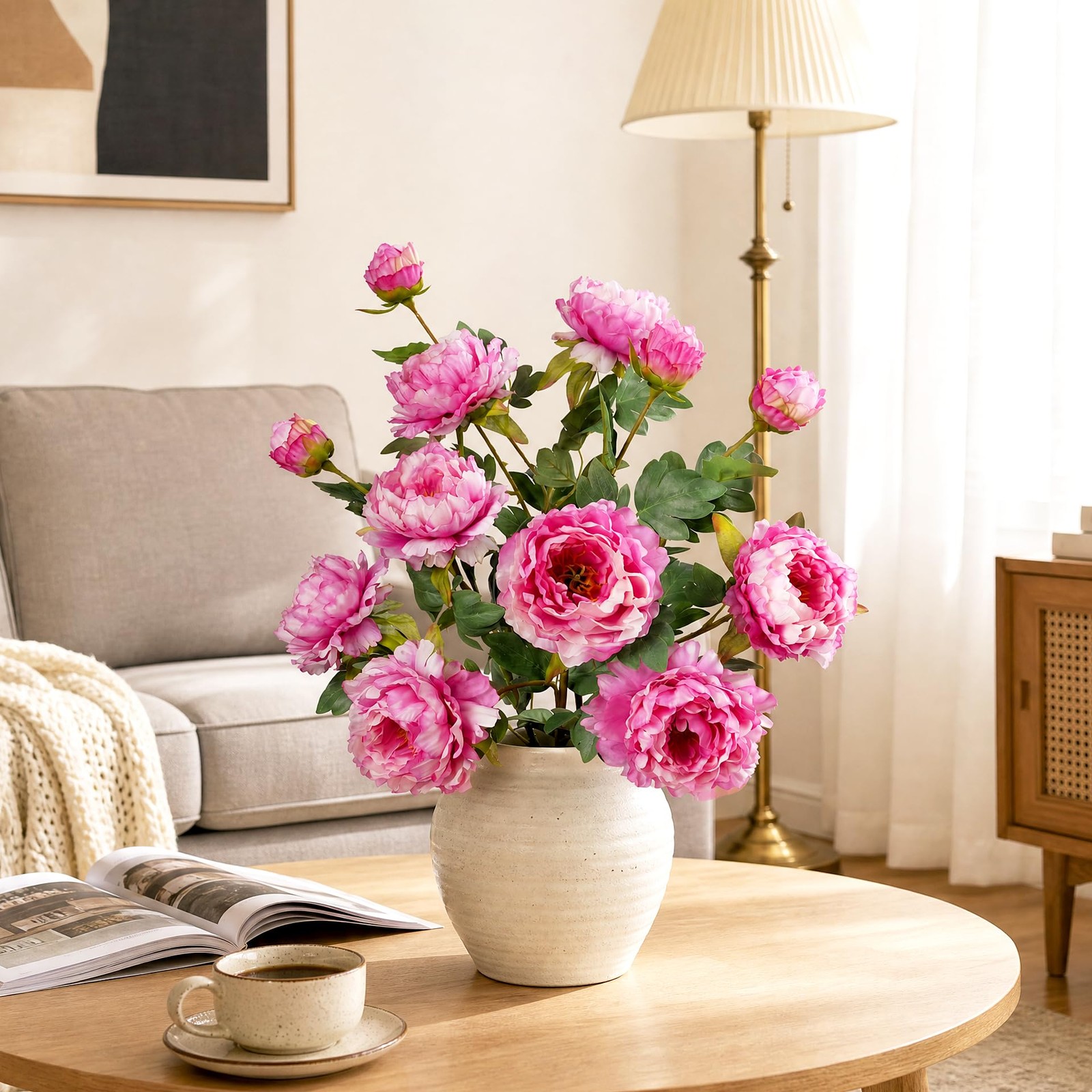 4PCS Peonies Artificial Flowers Silk Peonies Fake Flowers 31.5”Long Stem Art…