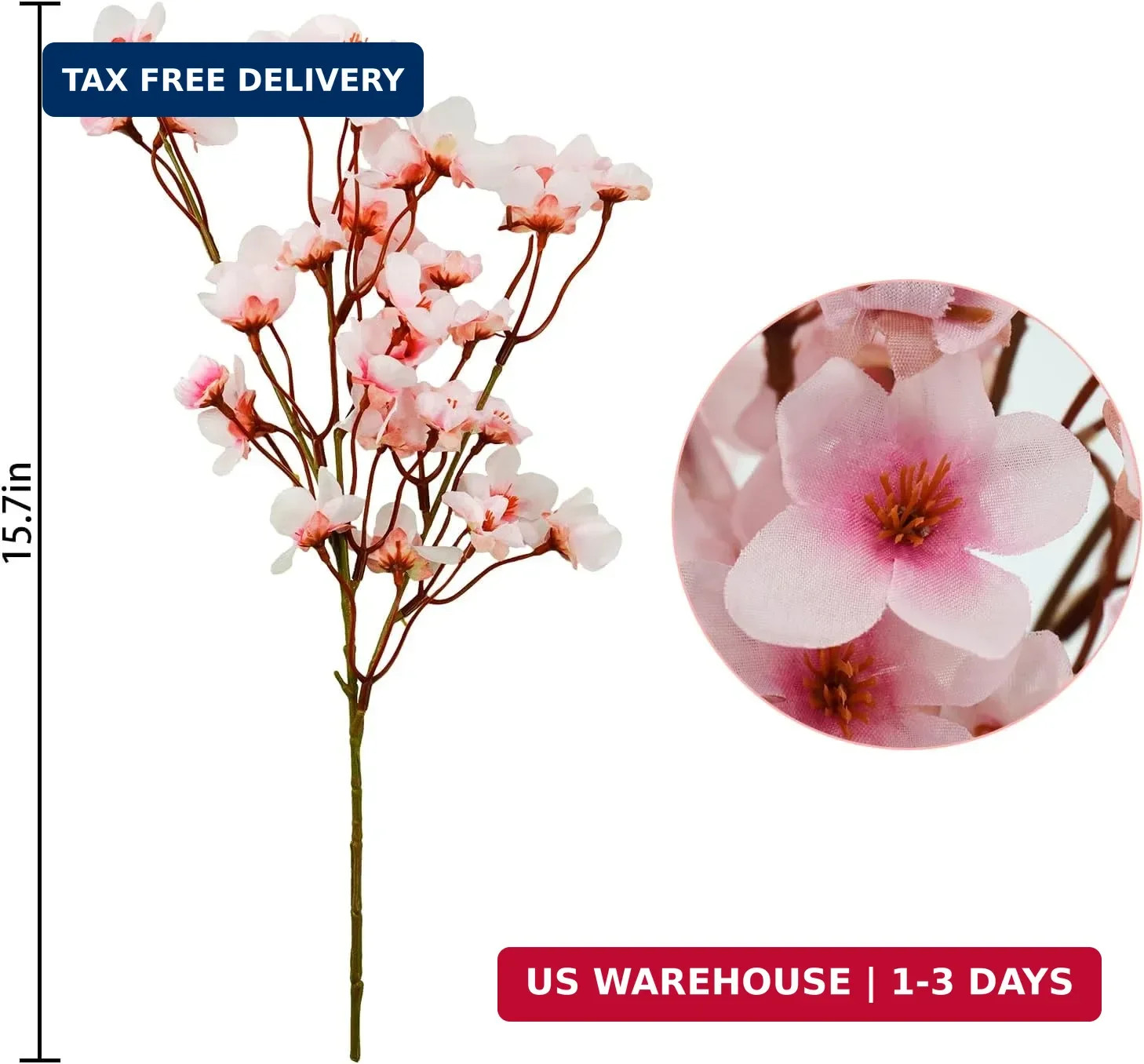 obbsie 24Pcs Artificial Cherry Blossom Flower, Faux Silk Peach Blossom Branches