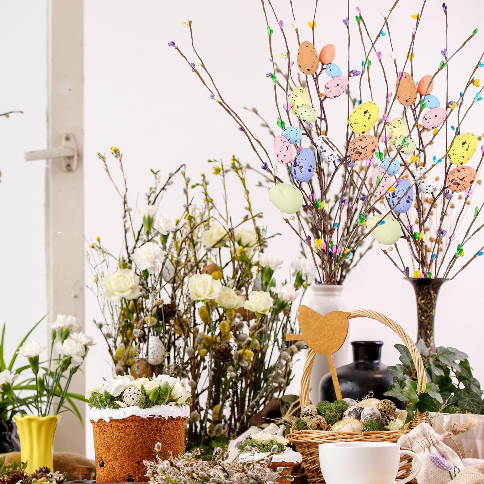 26pcs Easter Egg Flower Stems Decorations Artificial Easter Spray Vine Eggs S…