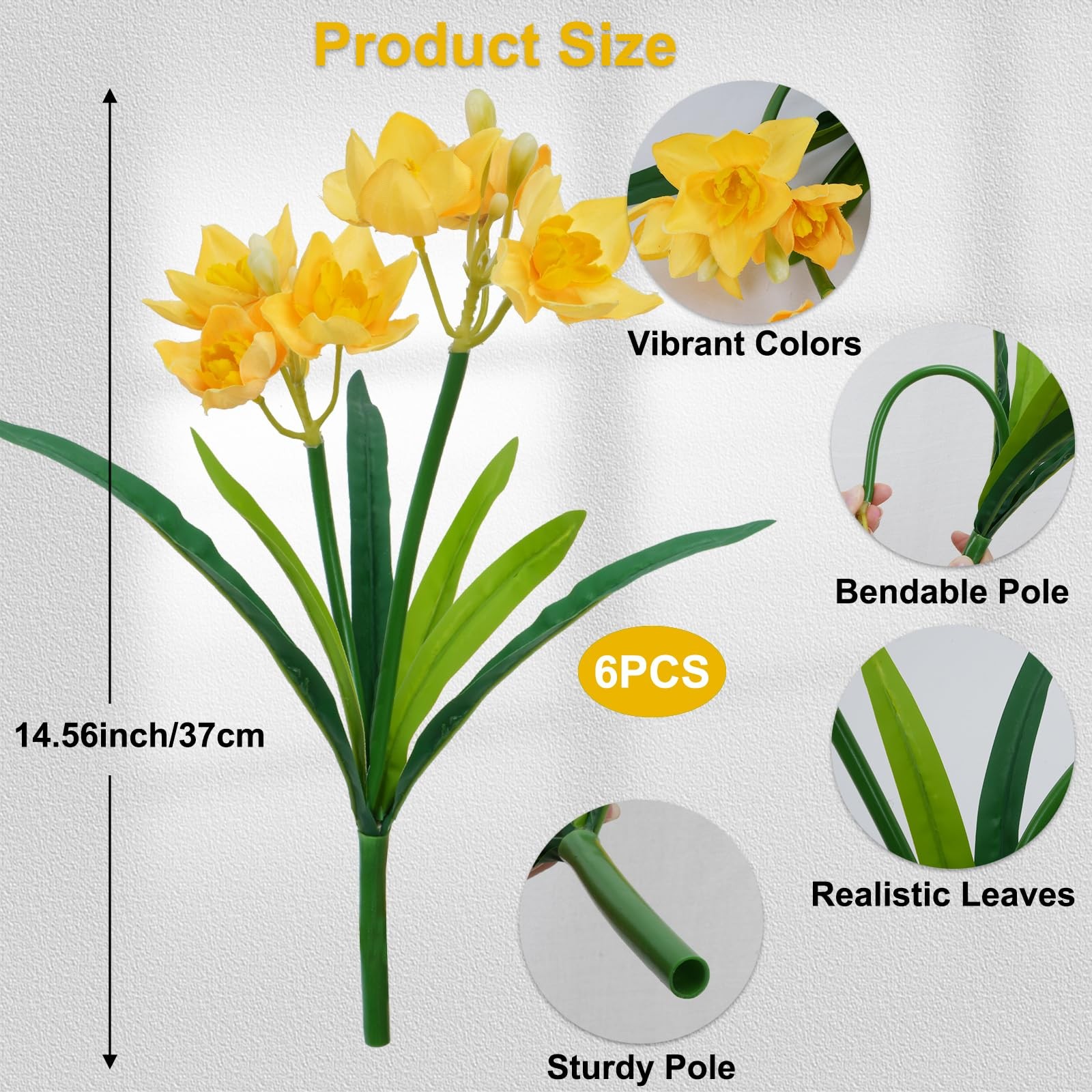 6PCS Artificial Spring Flowers Yellow Fake Daffodil Flowers Narcissus Flowers…