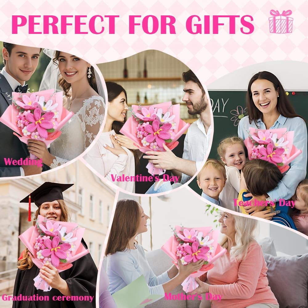 Crochet Flower Bouquet: Crochet Tulips Bouquet Handmade Knitted Flowers with Mot
