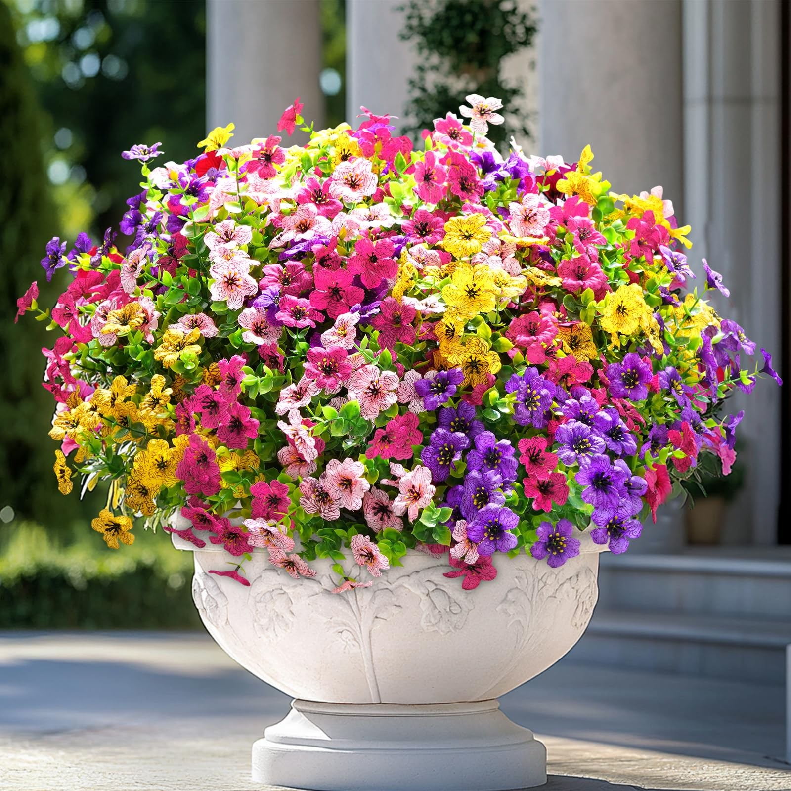 Elyum Artificial Flowers for Outdoors, 36 Bundles Mixed Colors Fake Outdoor F…