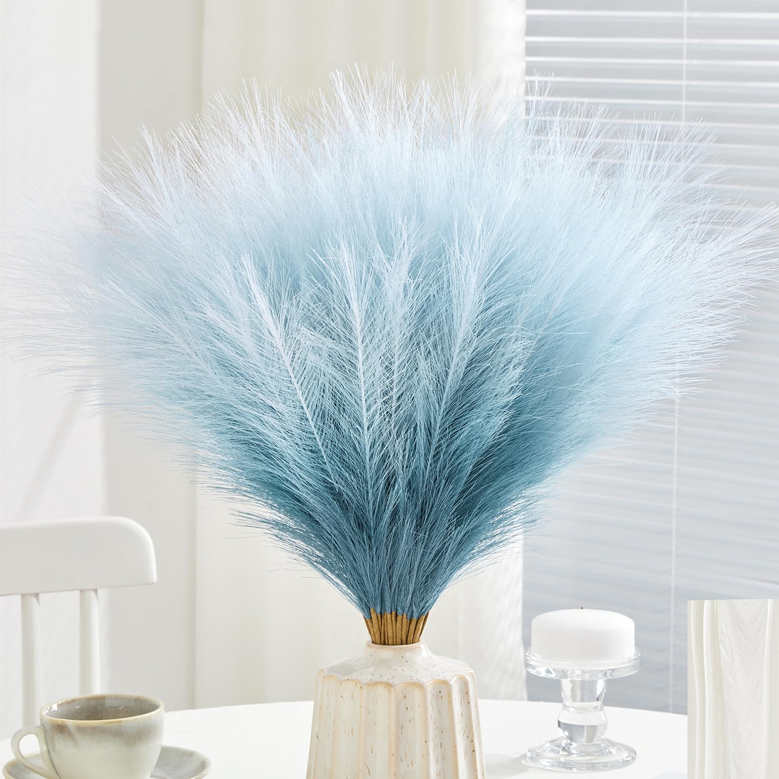 50 PCS 17.7 Inch Artificial Fluffy Faux Pampas Grass Gradient Blue Decor