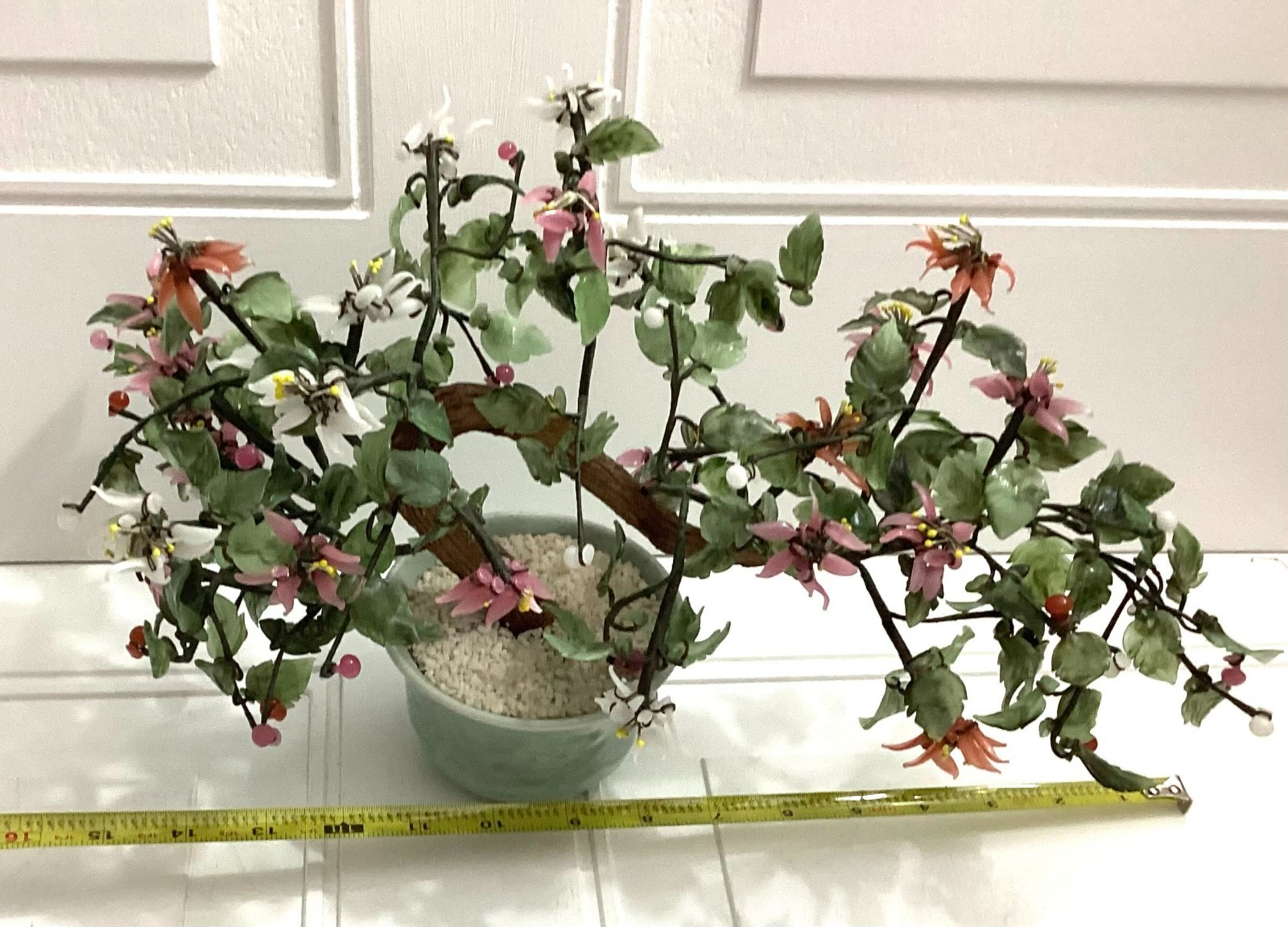 Japanese Vintage Artificial Bonsai Tree And Jade Flowers