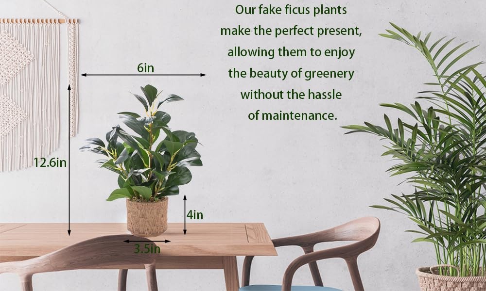 12.6″ Fake Plants in Brown Ceramic Vase Realistic Ficus Leaf Faux Plant for D…