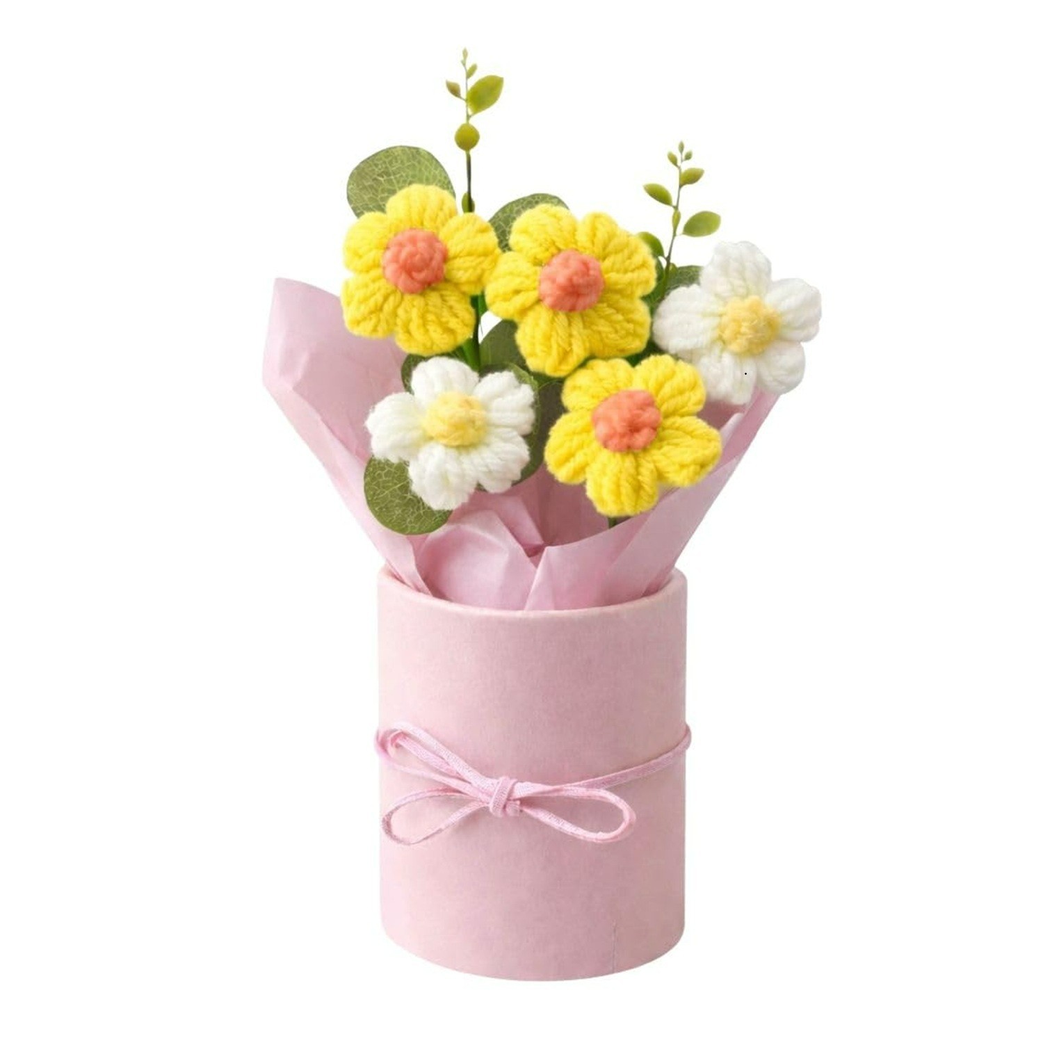 Uniquie Designer Crochet Artificial Hand Woven Yarn Knitted Flower Bouquet Set