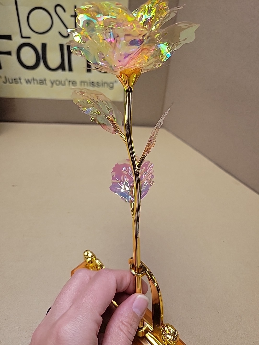 24k Gold Plated Foil Dipped Rose Flower & Love Stand Gift Her Wife Mom