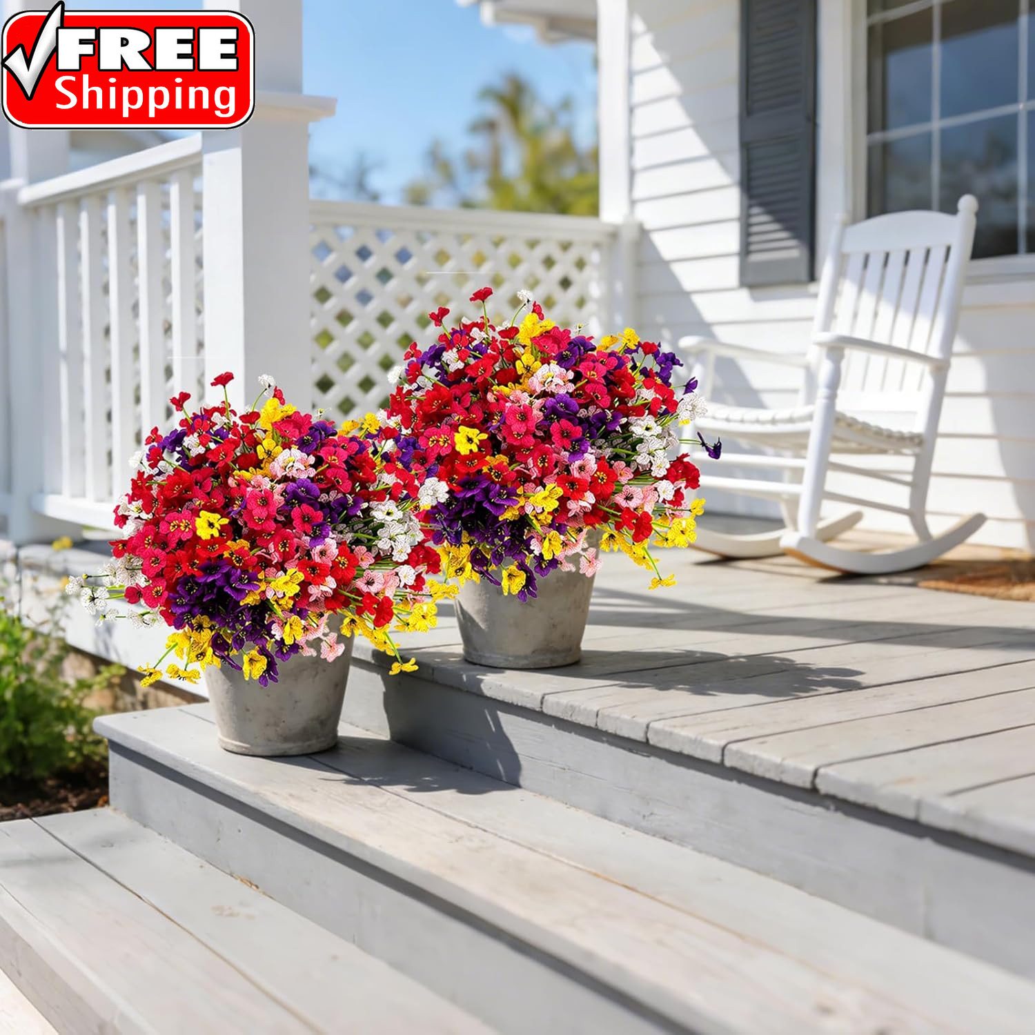 24 Pcs (6 Color) UV Resistant Outdoor Artificial Faux Flowers Plants Realistic P