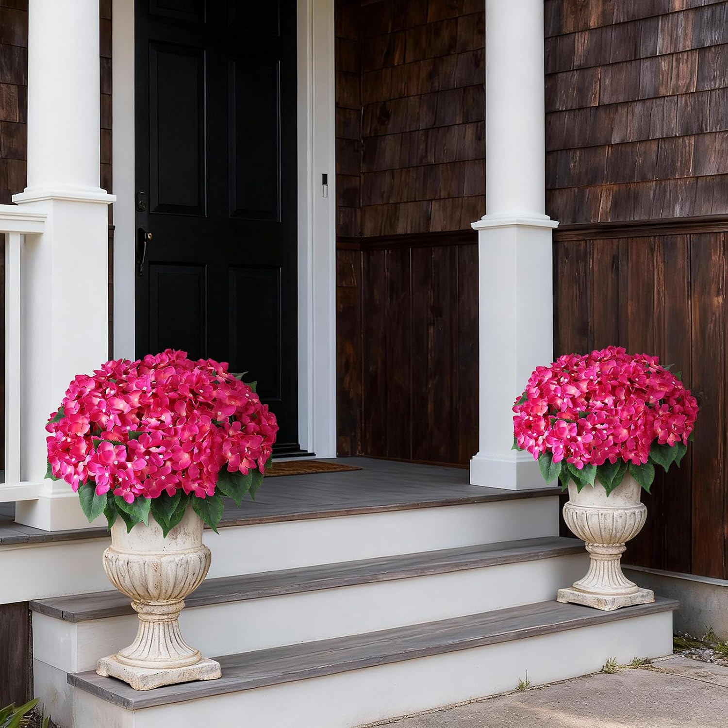 2 Sets Artificial Hydrangea Flower Topiary Trees for Porch(Rose Red) | with Pots