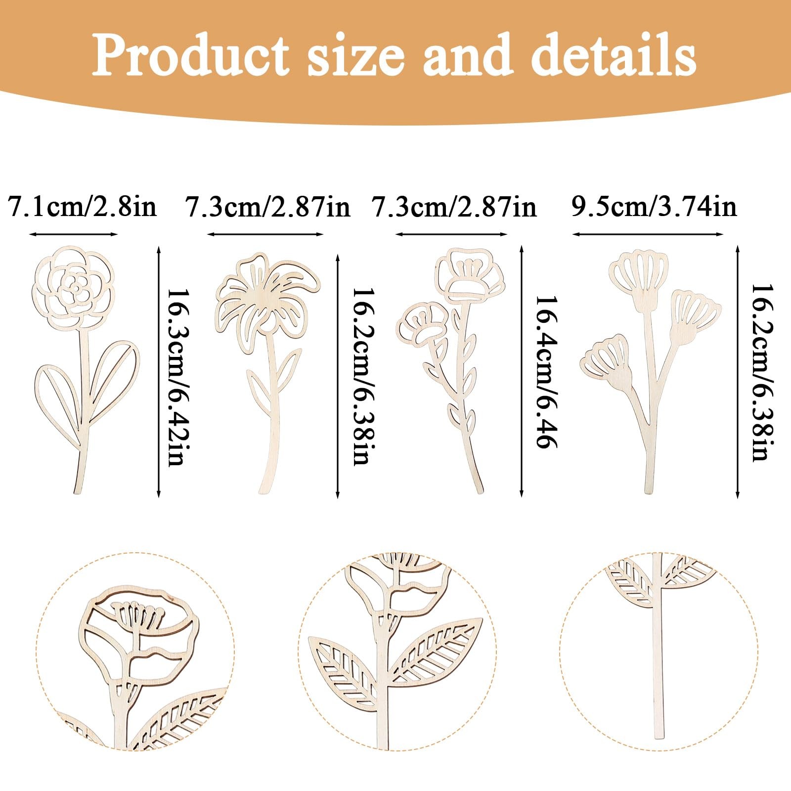 18 PCS Wood Wildflower Decor Set Wooden Flowers Crafts Laser Cut Home Art