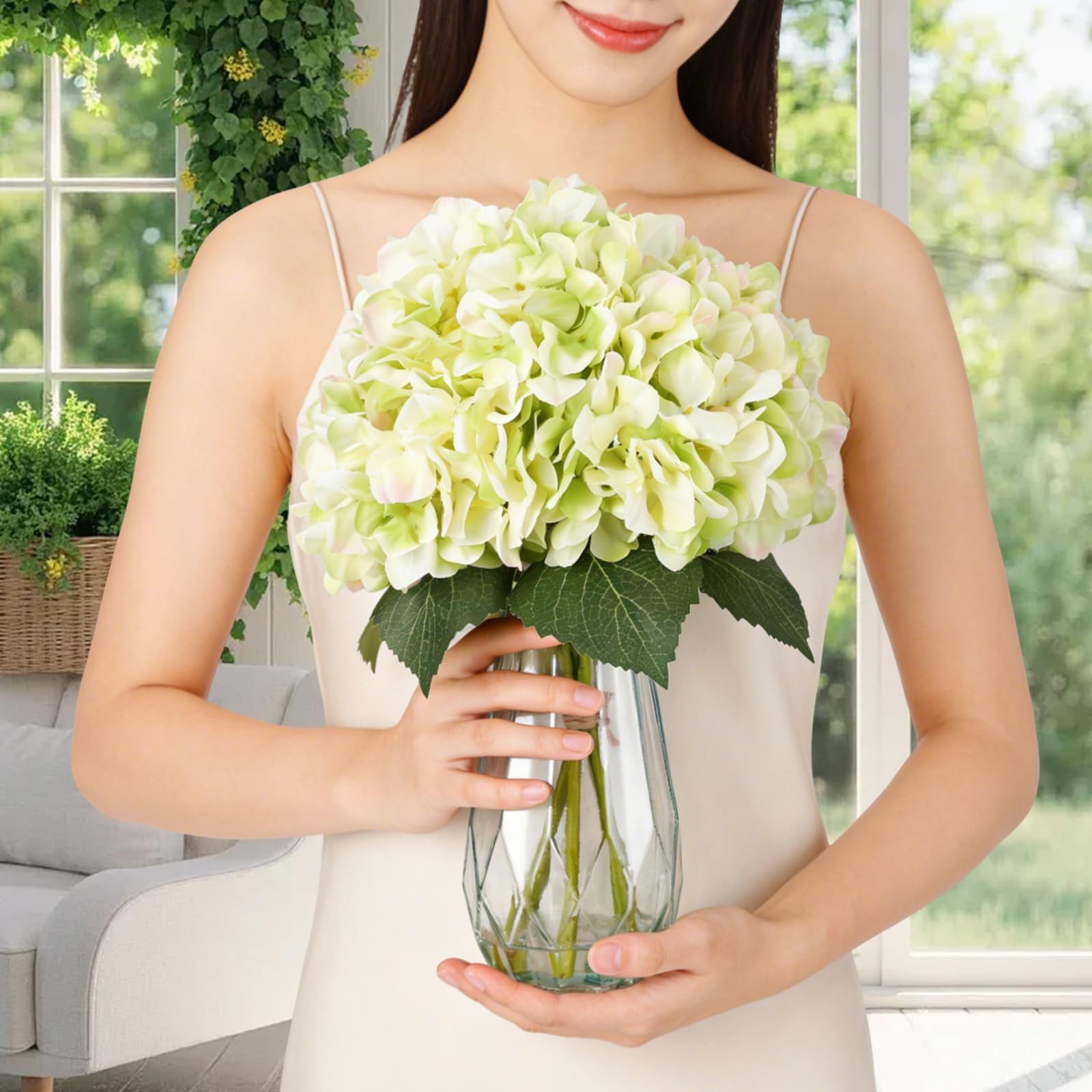 homfan 5-Piece Artificial Hydrangea Arrangement in Glass Vase – Fade-Resistan…