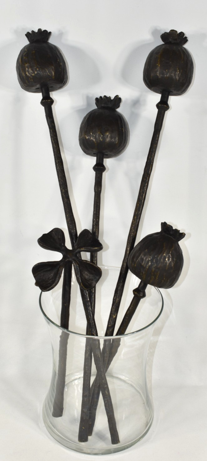 Pottery Barn SAMPLE 5 Pcs Cast Metal Flowers Poppies Pomegranate Stems NO VASE