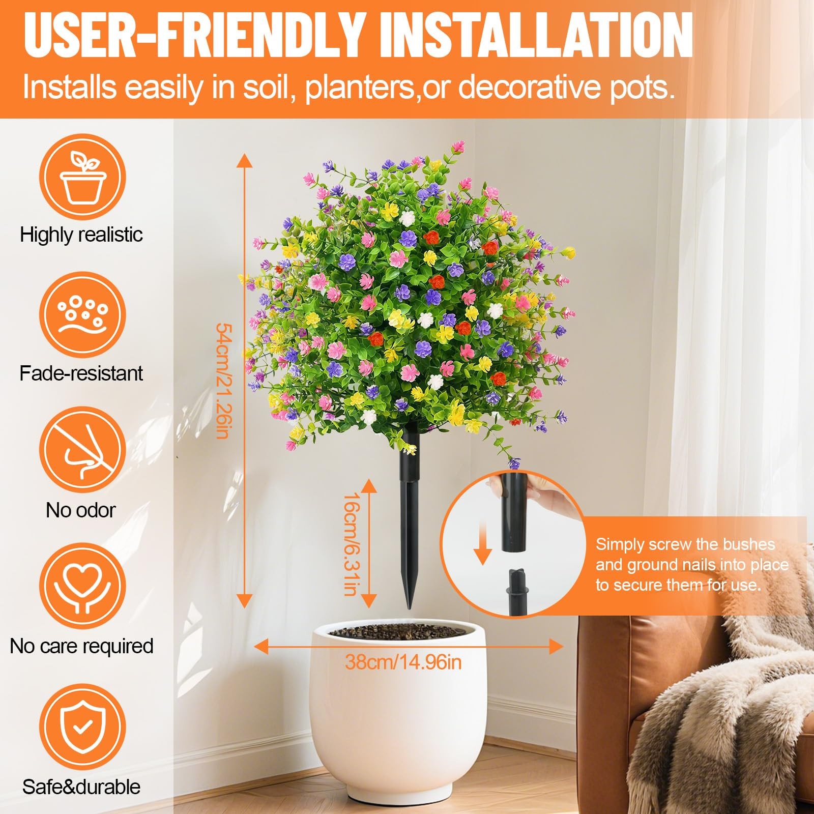 2 Pack Artificial Topiary Trees with Camellia Flowers, 21.26″ Artificial Outd…