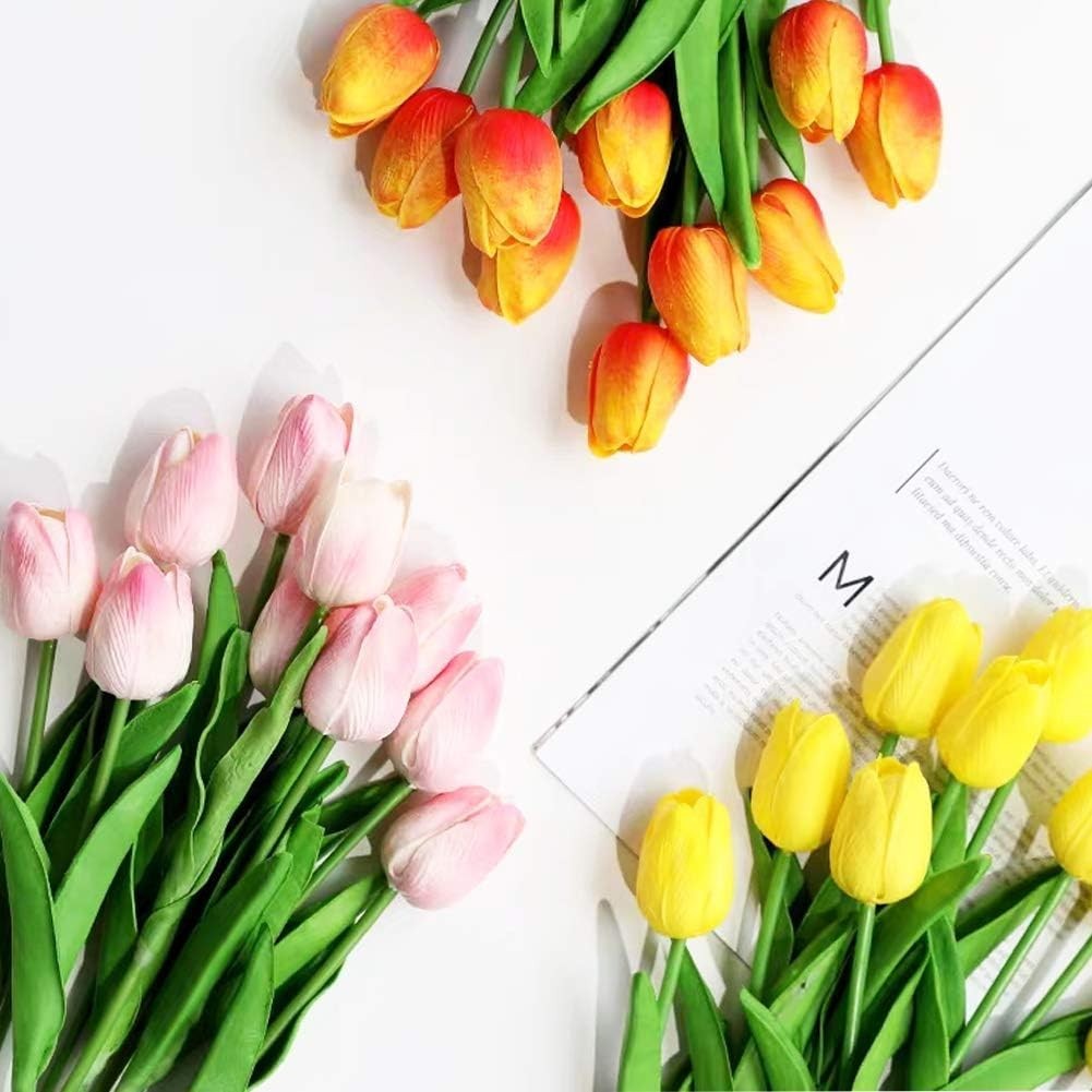 Vivid 24-Pc Faux Tulip Set – Washable, Waterproof Floral Decor for Home & Office