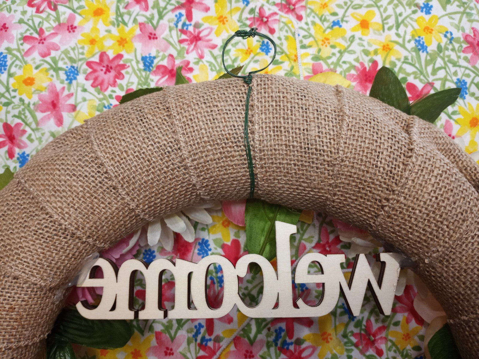 Homemade 14″ Artifical flower Spring Summer Welcome Floral Burlap Door Wreath