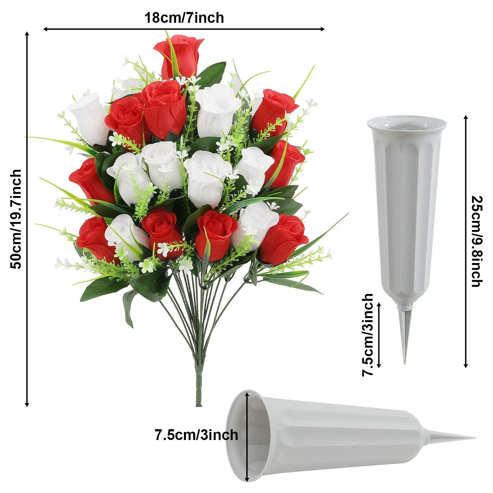 2Pcs Artificial Cemetery Flowers for Grave Silk Memorial Rose Flowers Outdoor…