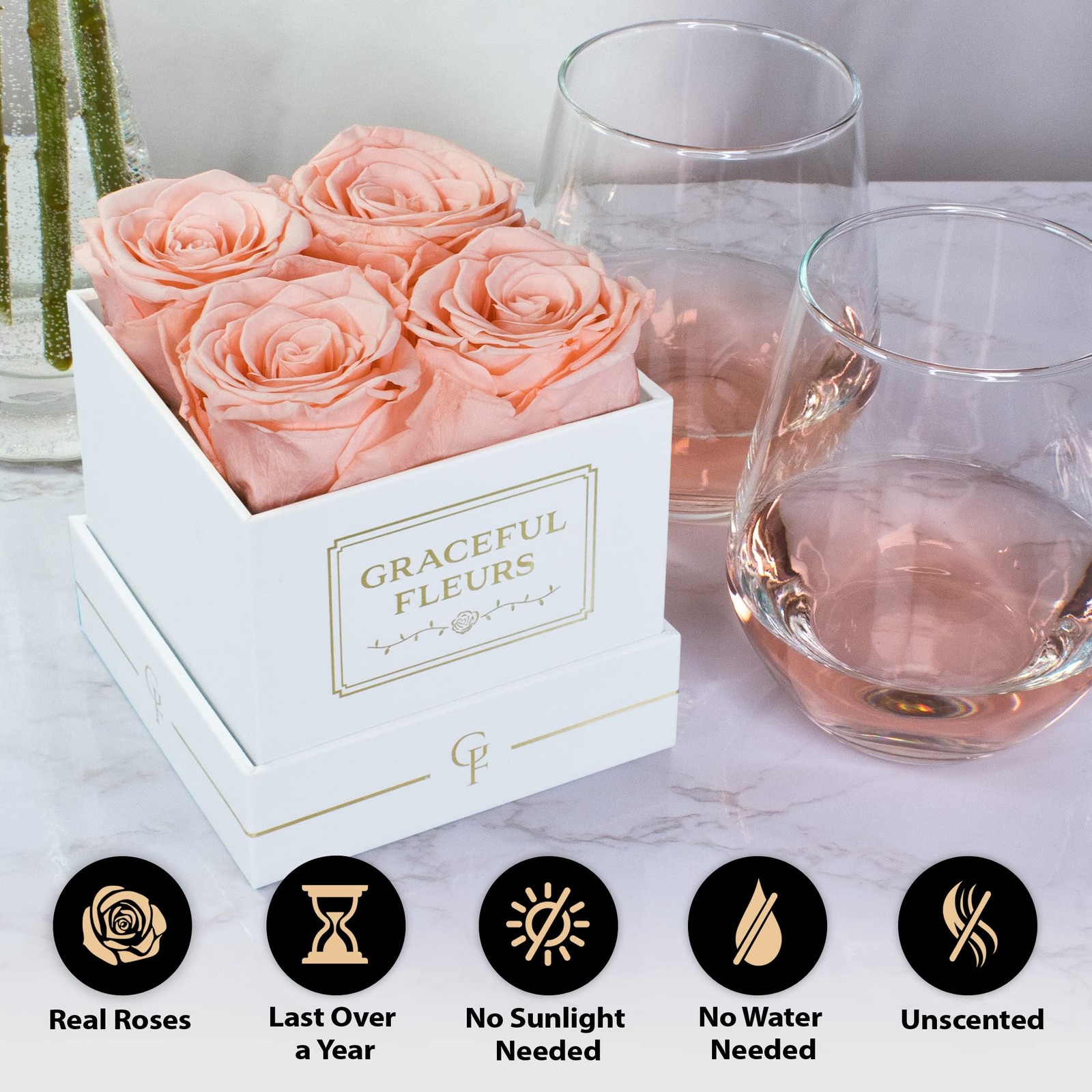 Graceful Fleurs Real Long Lasting Roses in a Box for Years, Preserved Fresh F…
