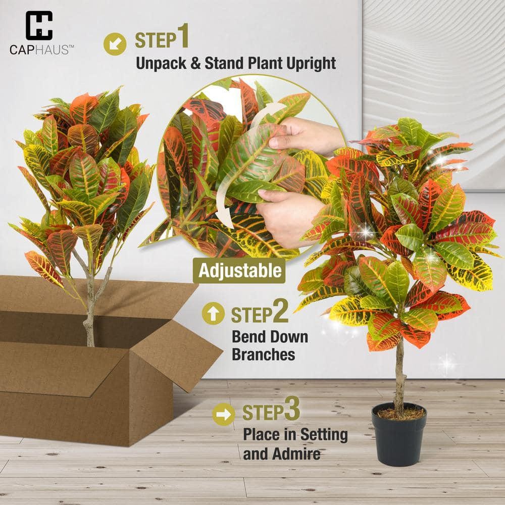 Artificial Topiary Croton Tree UV Resistant Fake Plant Indoor Outdoor 30 In Pot