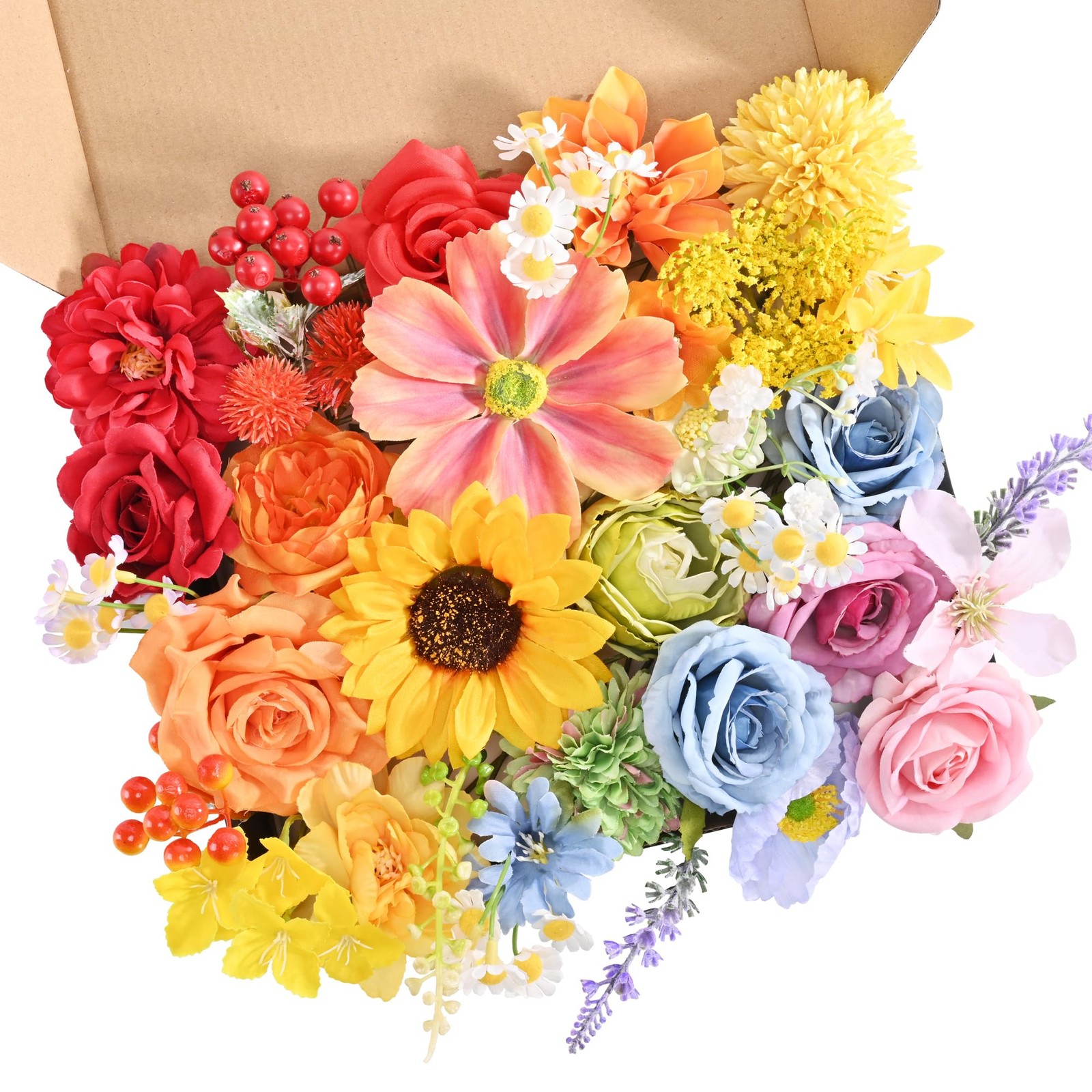 Artificial Flowers Combo Box, 31PCS Fake Flowers, Silk Flower Mix with Wire S…