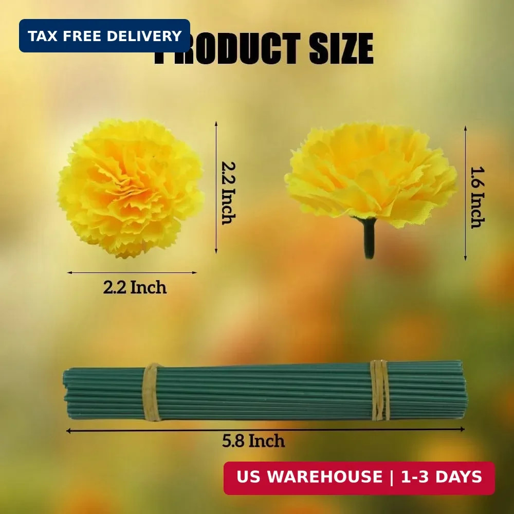 Artificial Marigold Flowers, 60 Pcs Silk Flowers Yellow Marigolds for Day of The