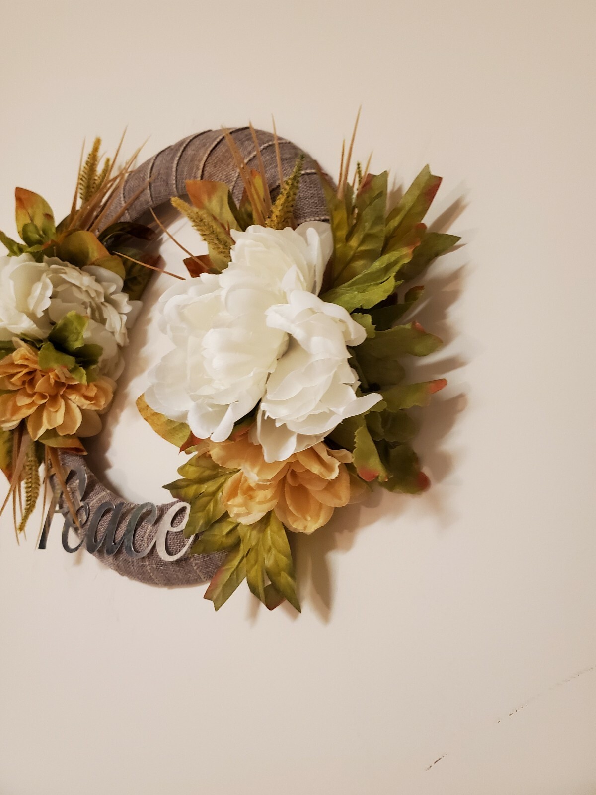 PEACE peony white beige brown green BEAUTIFUL WREATH elegant Decor Front Door 15