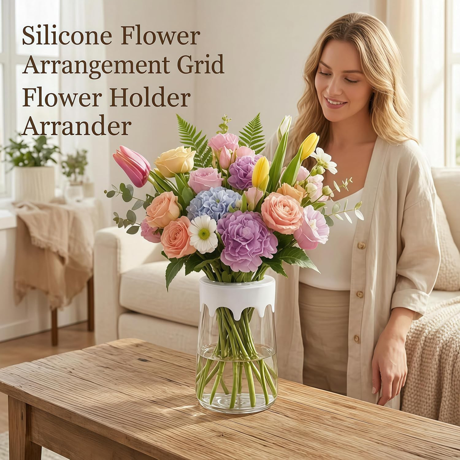Silicone Blossom Grid Flower Arranger, Flexible Blossom Grid Floral Stem Holder
