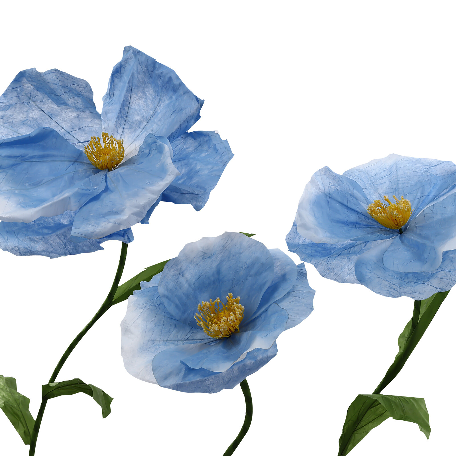 Handmade Blue Artificial Corn Poppy 3Pc Free-Standing Flowers for Wedding