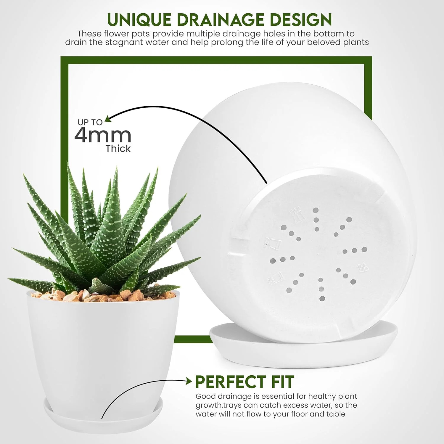 Modern White Plant Pots Set of 5 Indoor Flower Pots Variety Sizes 4.8 to 7 Inch