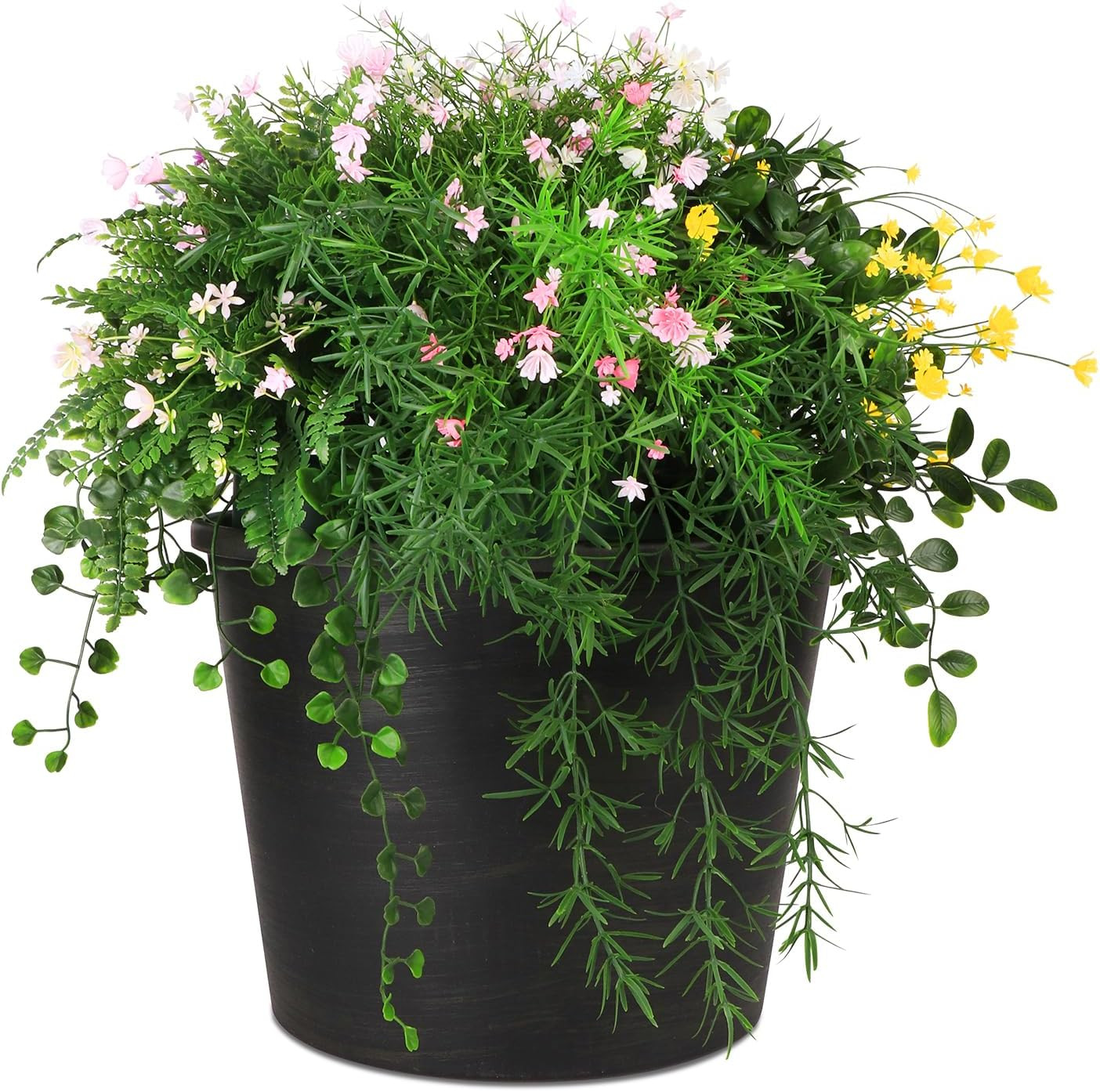 5 in 1 Artificial Plants & Flowers, Potted Fake Babybreath Grass Plant for Home