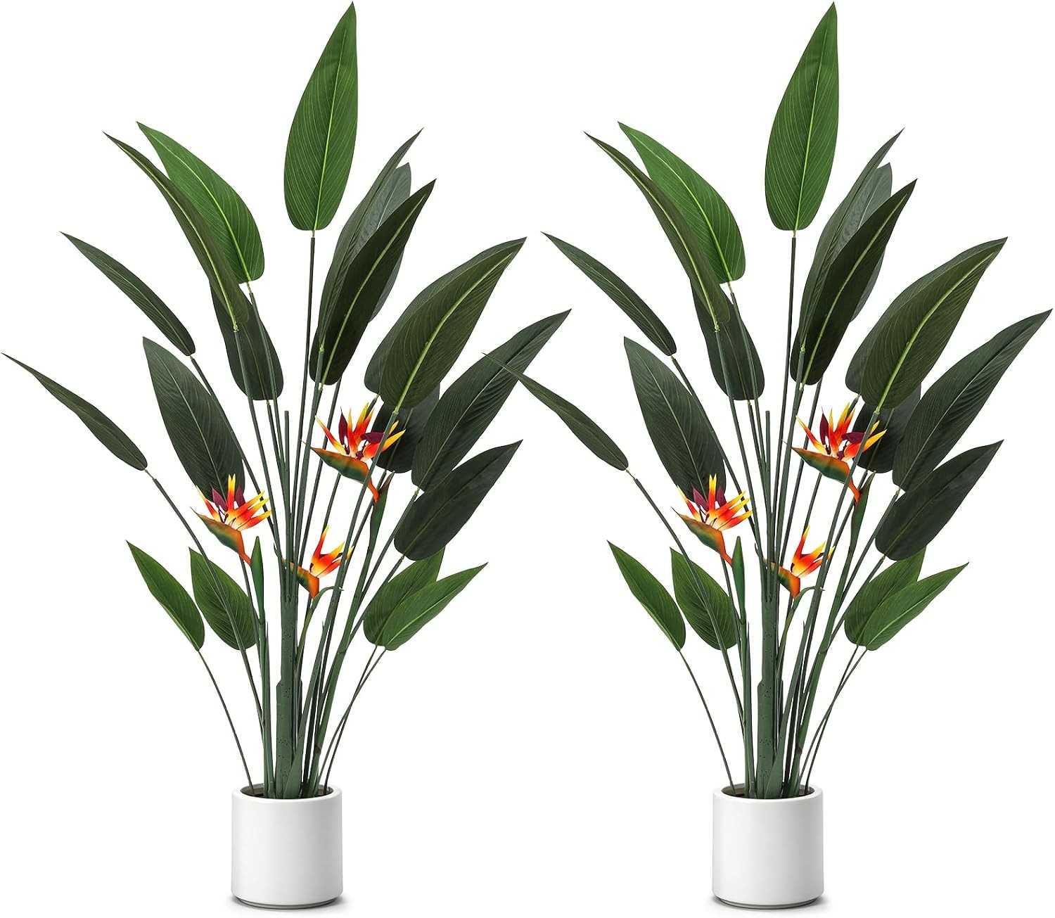 2 Pcs 5 ft Artificial Bird of Paradise Plant Faux Banana Leaf Tree Tall