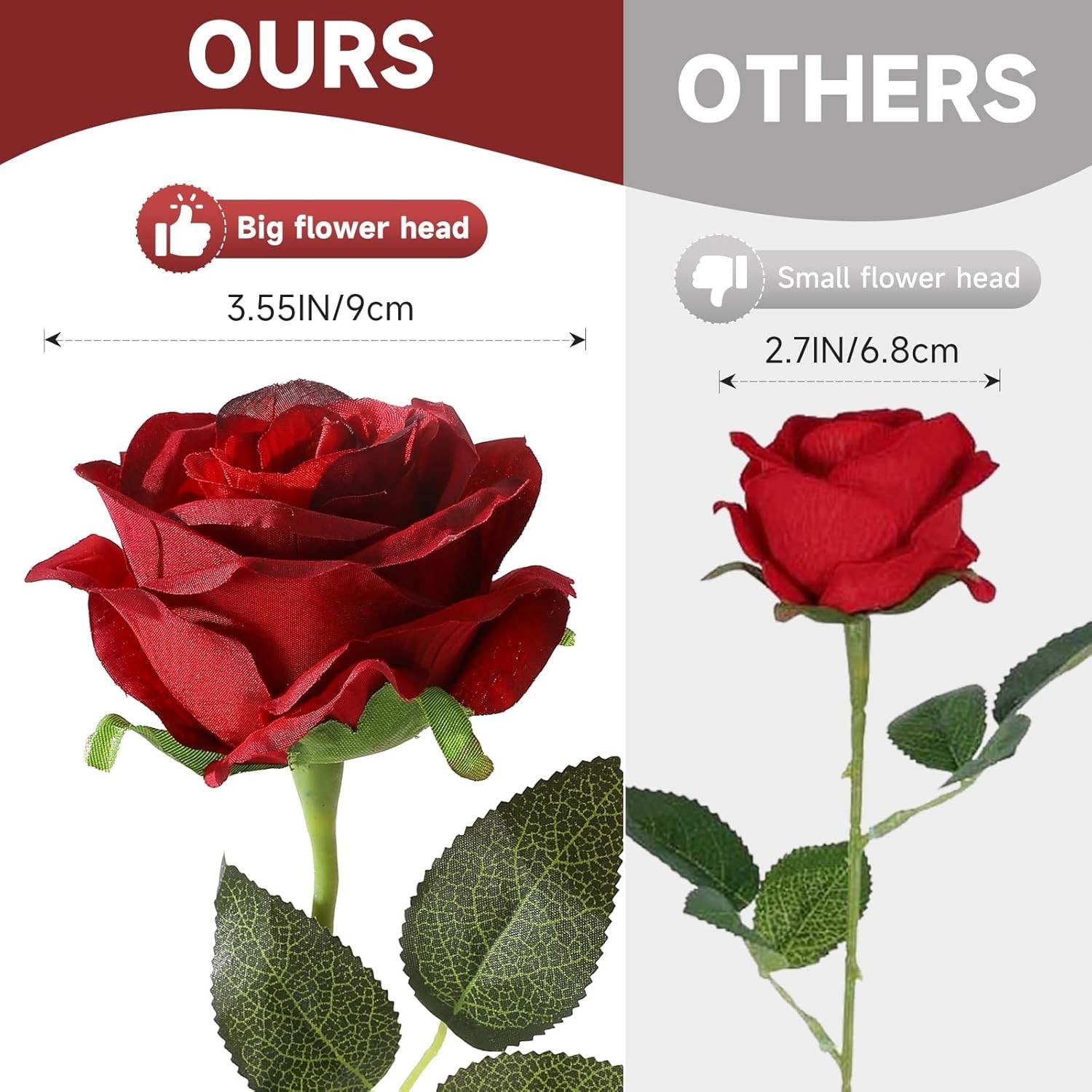 12pcs Red Roses Artificial Flowers,Realistic Long Stem Fake Silk Roses Bouque…
